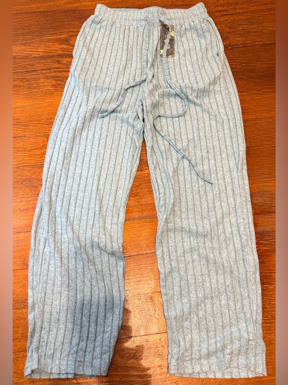 Women Ribbed Drawstring Joggers - Light Gray